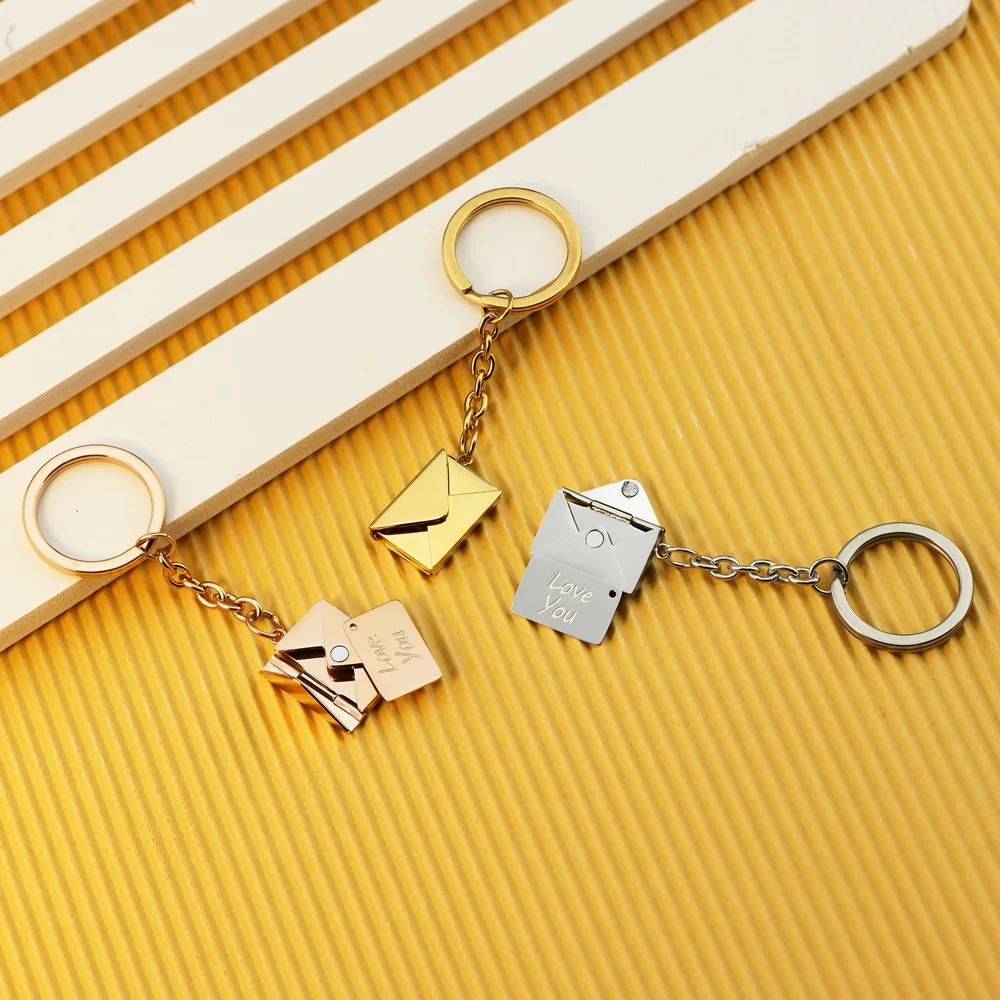 Personalized Keychain for Men Women Custom Name Text Keyring Envelope Wallet Key Chain Stainless Steel Jewelry Lover Family Gift
