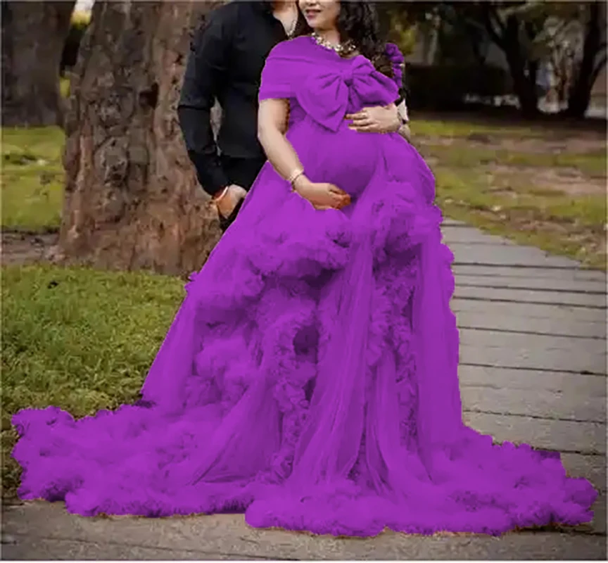 Long Pregnancy Photoshoot  Woman Photography Pregnant Clothing Tulle Ruffle Maternity Lace Robe Photo Shoot Dress enlarge