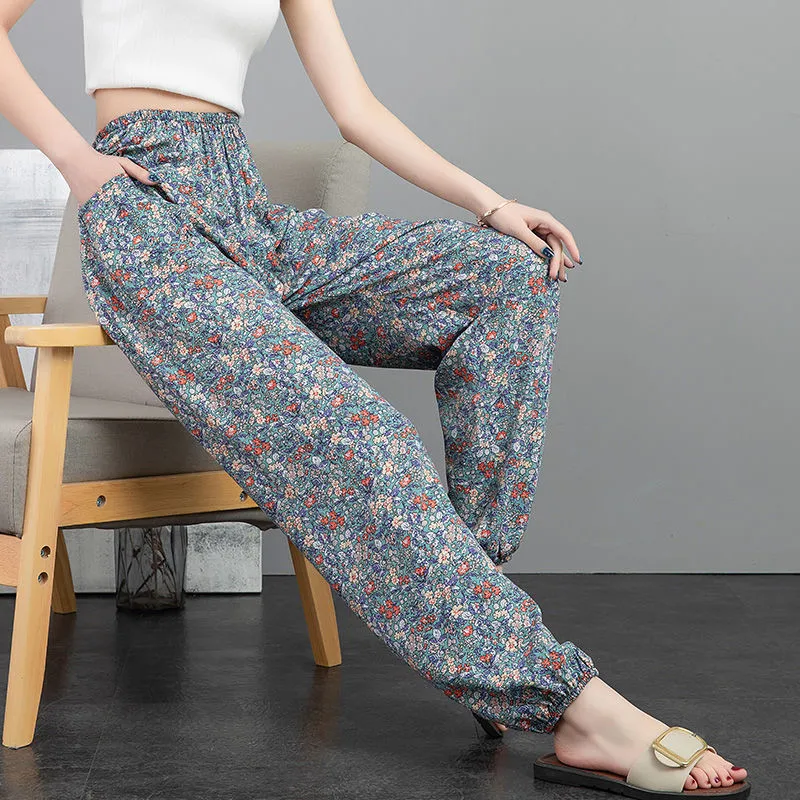 Women's Soft Comfort Ice Silk Pants Summer Basic Baggy Long Wide Trousers For Ladies High Waist Sweatpants Female Straight Pant