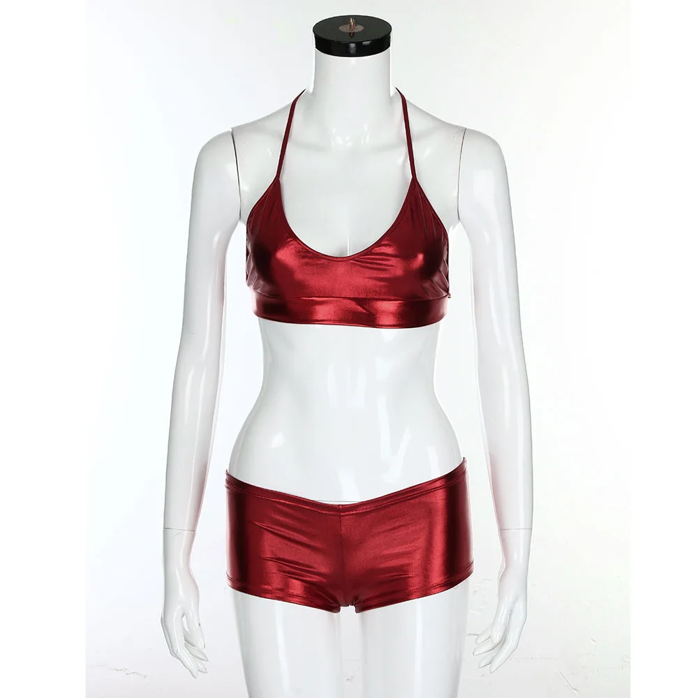 Женский сексуальный комплект бикини из лакированной кожи боксеры купальник