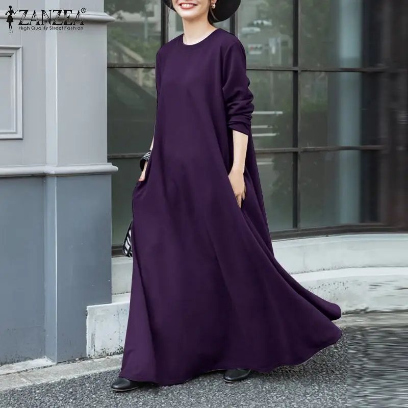 

Oversized Women Hoodies Robe Longue ZANZEA Baggy A line Vestidos Spring Autumn Floor Dresses Fashion Lady Solid Sweatshirt Dress