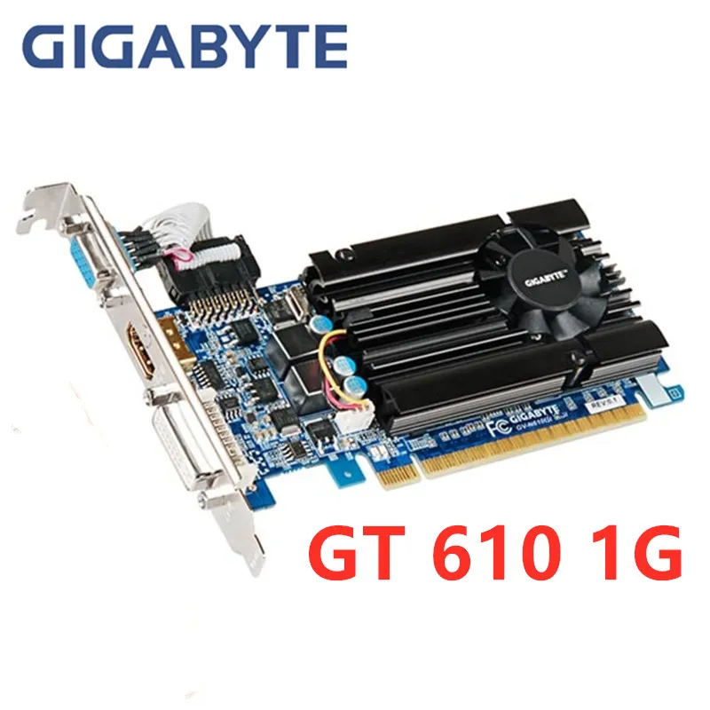 

Видеокарта Gigabyte GT 610, 1 ГБ, NVIDIA GeForce GT610, 1 ГБ, графические карты, графический процессор, экран для настольного ПК, ATX MATX HTPC VGA HDMI