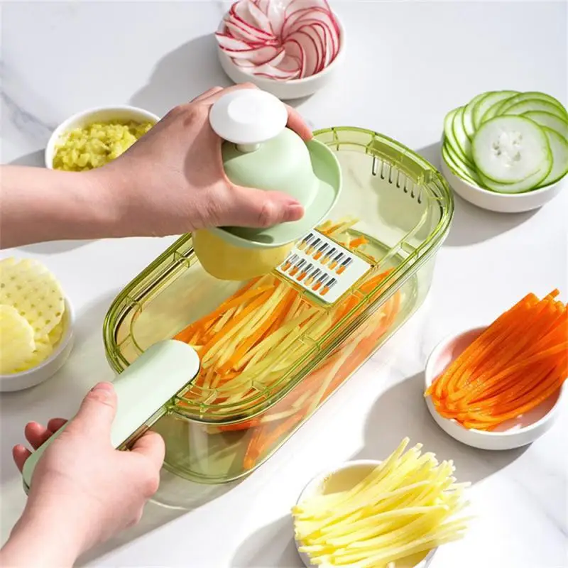 

Multifunctional Vegetable Cutter With Storage Basket Vegetable Cutter Light Luxury Transparent Green Kitchen Household
