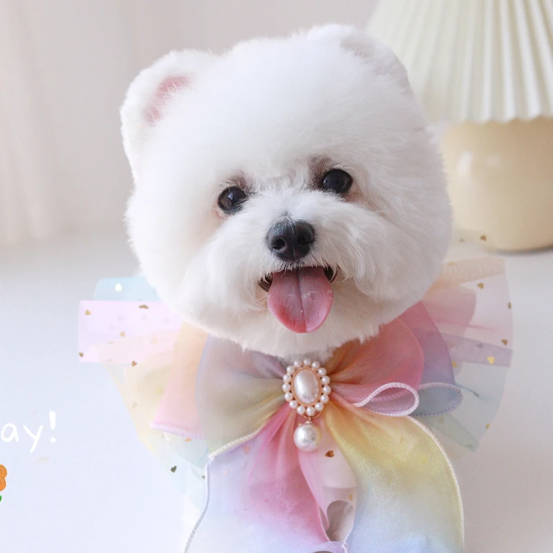 Шикарный Блестящий жемчужный бант ошейник для собак органза ювелирная лента