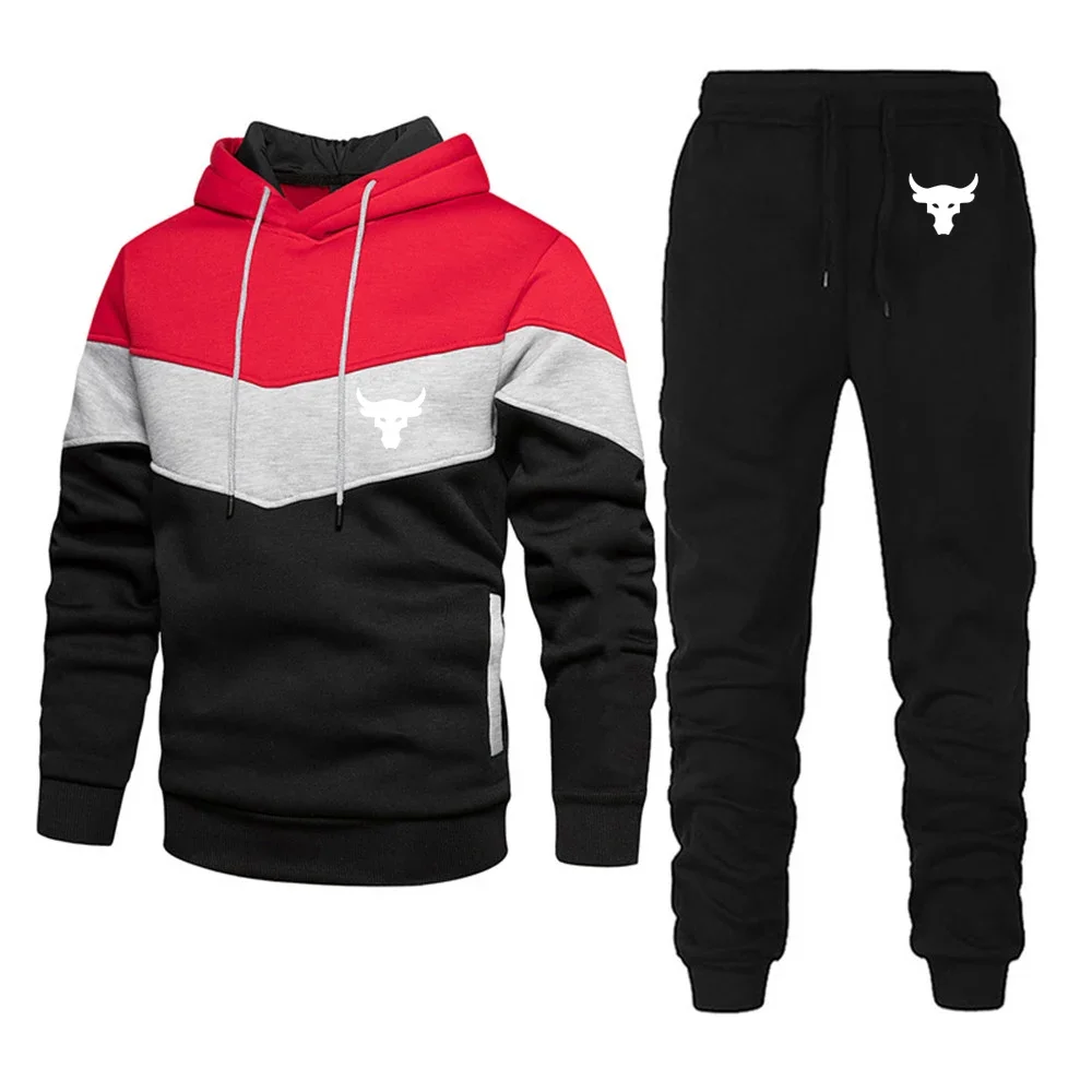 Мужские повседневные уличные хлопковые толстовки с капюшоном и однотонные брюки