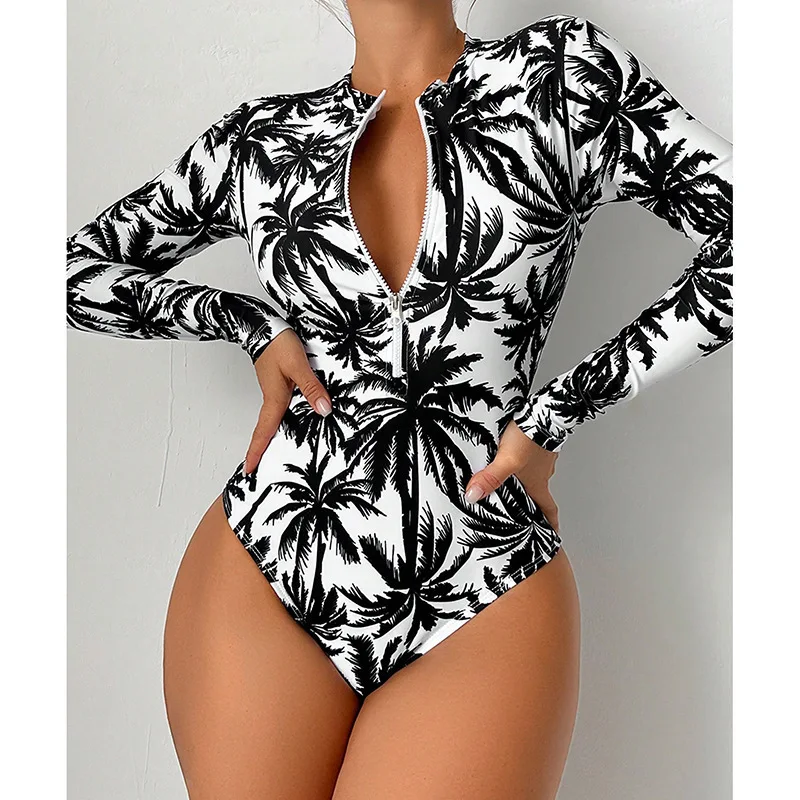 Print Long sleeve One-Piece Swimsuit Women Bikinis Beach Long-Sleeved |