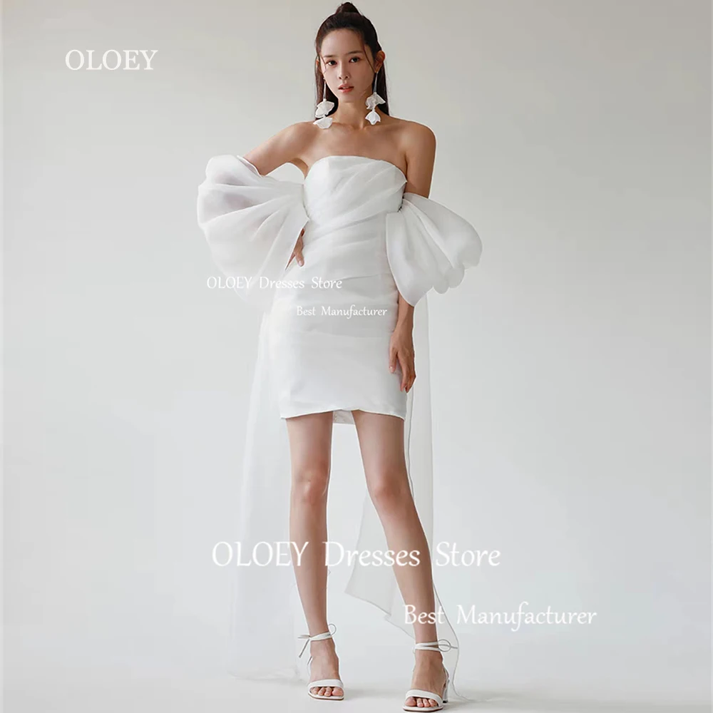 Женское Короткое свадебное платье OLOEY белое плиссированное из тюля с бантом