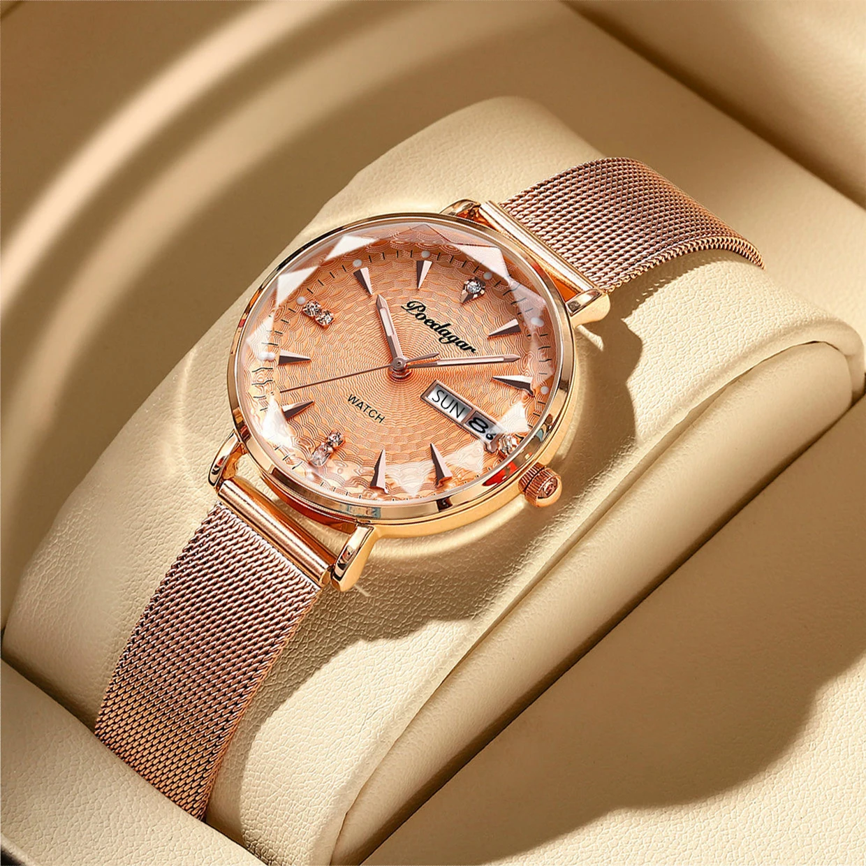 

Швейцарский бренд, женские часы, Роскошные наручные часы из розового золота с сетчатым браслетом, модные простые водонепроницаемые дамские...