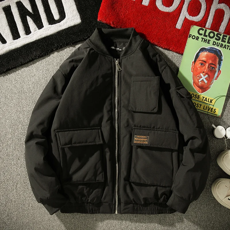 

Autumn Winter Baseball Jacket Men Pocket Vintage Jacket Casual Loose Retro Japanese Jacket Streetwear Coat Youth Big Size 5XL