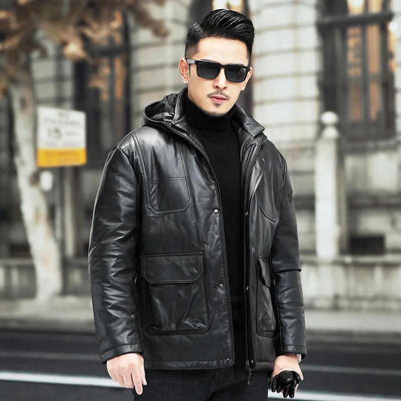 Новая мужская куртка из воловьей кожи зимняя повседневная мотоциклетная парка