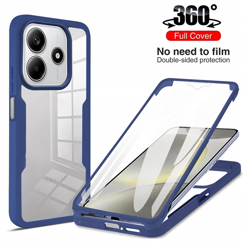 Роскошный 360-градусный чехол с полной защитой Funda для Xiaomi Redmi Note 14 5G прозрачный