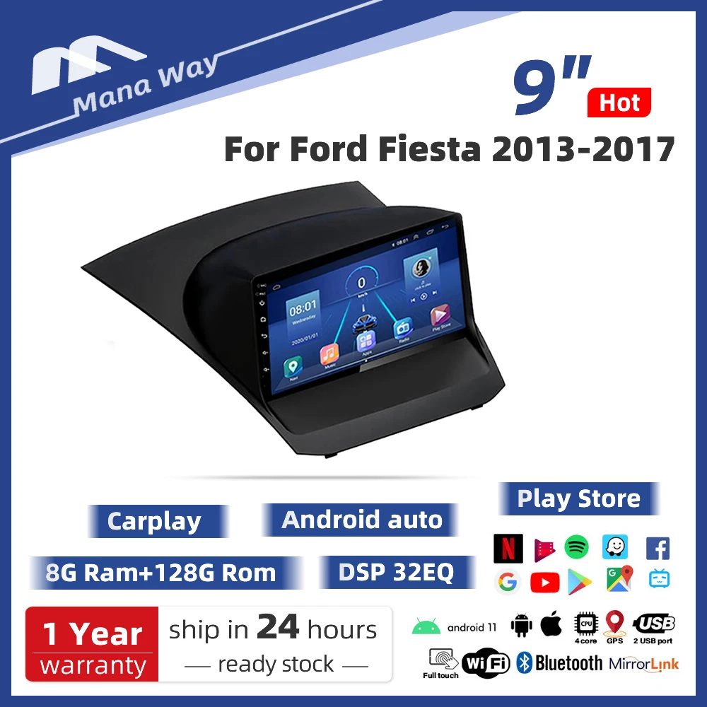 9 Inch Android 11 For Ford Fiesta 2013-2017 DSP CarPlay Car Radio Stereo Multimedia Video MP5 Player Navigation GPS 2 Din Dvd