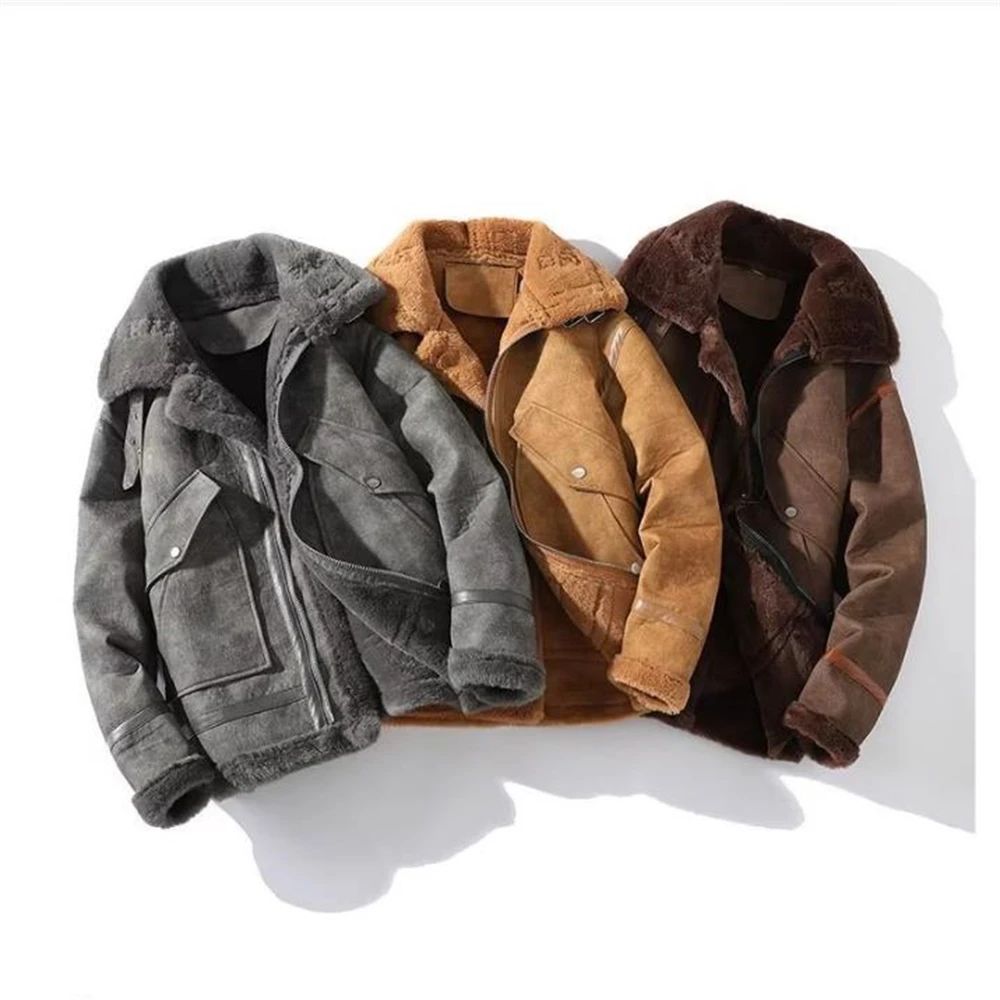 

Brand Leather Jacket / Plus Velvet Thickening Fashion Large Size Khaki Man PU Jacket Fur Men's Autumn Winter Thickening High-end