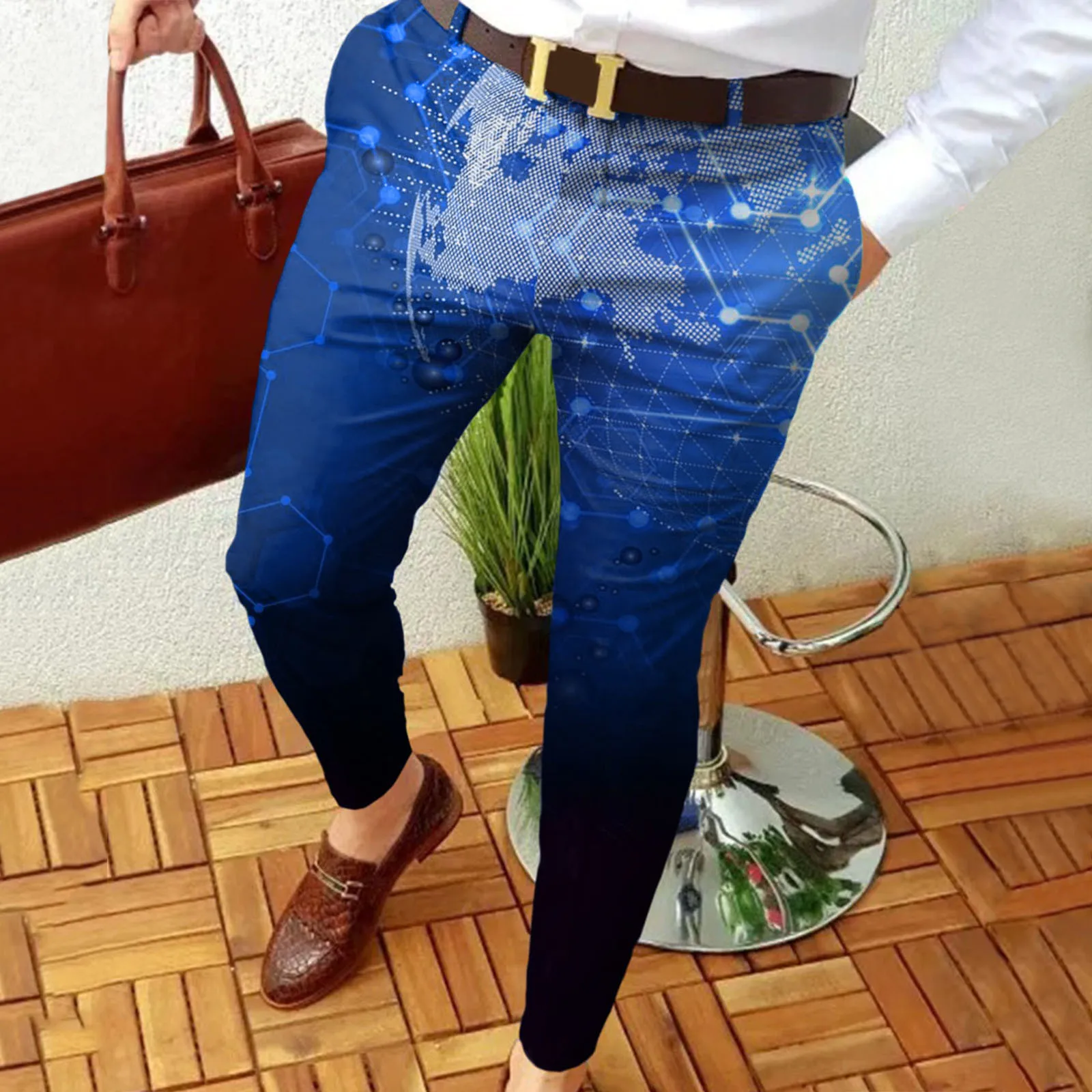 

Men Slim Fit Print Zipper Button Trousers Suit Pants Male Casual Fashion Long Pants