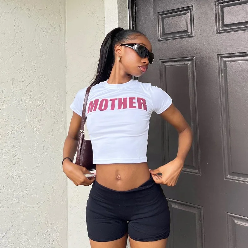 

Summer Fun Letter Pattern Printed T-shirt Women's Top Y2k Aesthetics Harajuku Fashion Casual T-shirt Personalized Retro Sexy