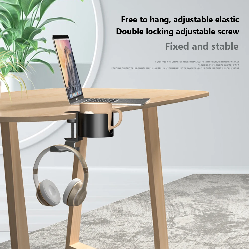 

2 in 1 Desktop Organizer Set Cup Holder with Headphone Hanger Aluminum Alloy Adjustable Max 5kg Load Simple Installation