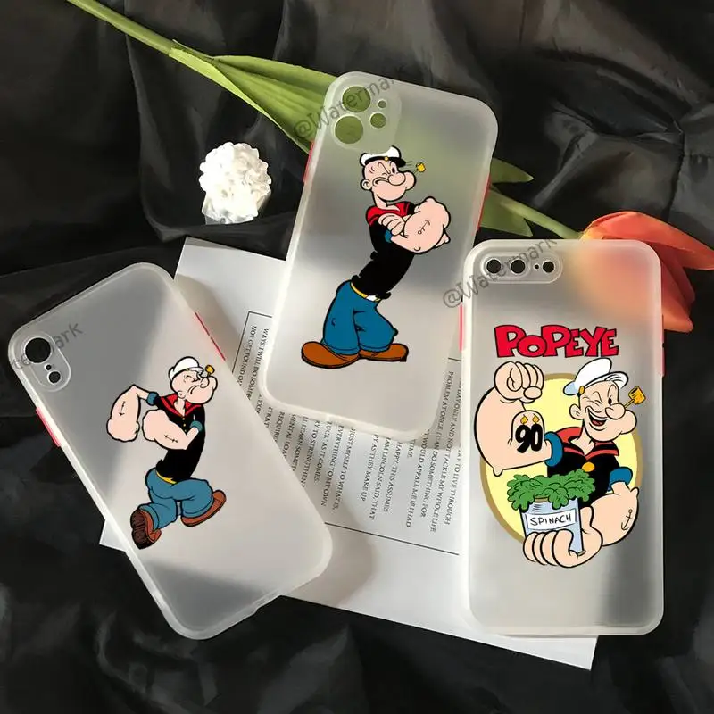 

Popeye The Sailor Phone Case For IPhone 13 12 11 Pro Max Xs Xr X 8 7 Plus White Matter Translucent Cover Funda