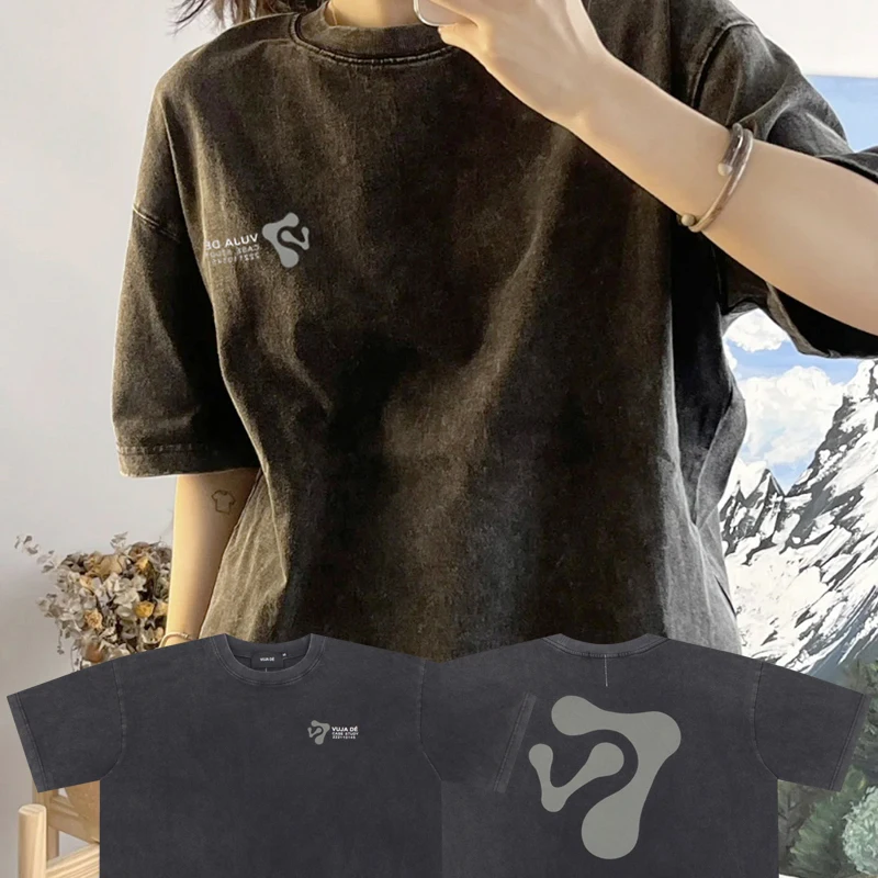 

2023ss Vujade Ограниченная серия винтажная Тяжелая стирка старая Высококачественная хлопковая свободная футболка с коротким рукавом для мужчин и женщин