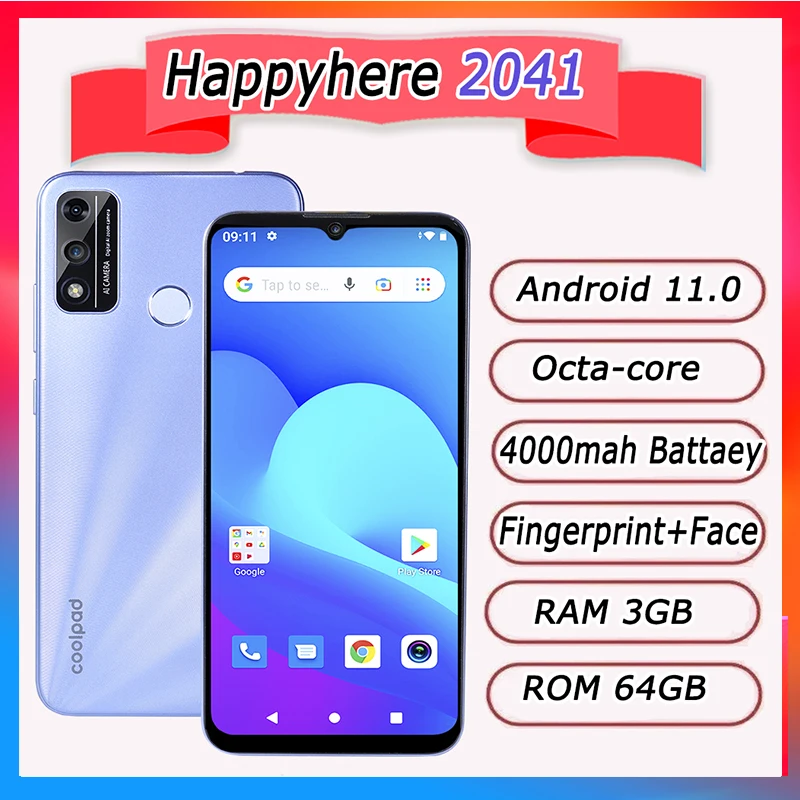 

2023 new Android 11 smartphoneS 3GB+64GB shows 128GB ROM Octa Core 13MP Camera 4000mAh Fingerprint Face Recognition Cell Phone