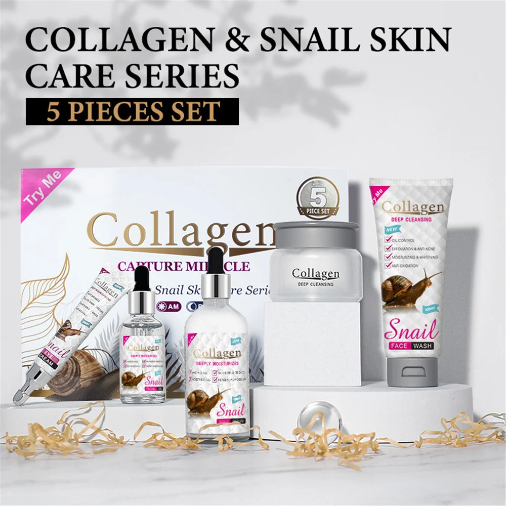 

Snail Collagen Facial Skin Care Set Skincare Products Kit With Face Wash Essence Eye Cream Face Cream Body Serum Gift Box