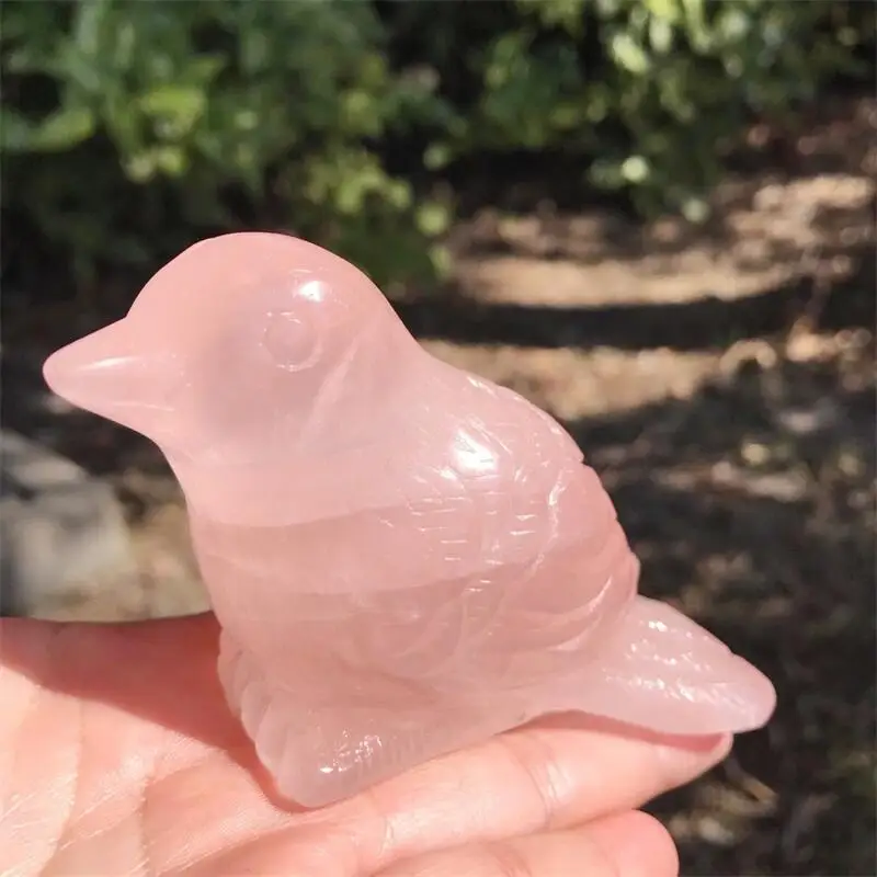 11.5CM Natural Rose Quartz Bird Carving Crafts For Decoration And Healing Propitious Home Gift 1PCS