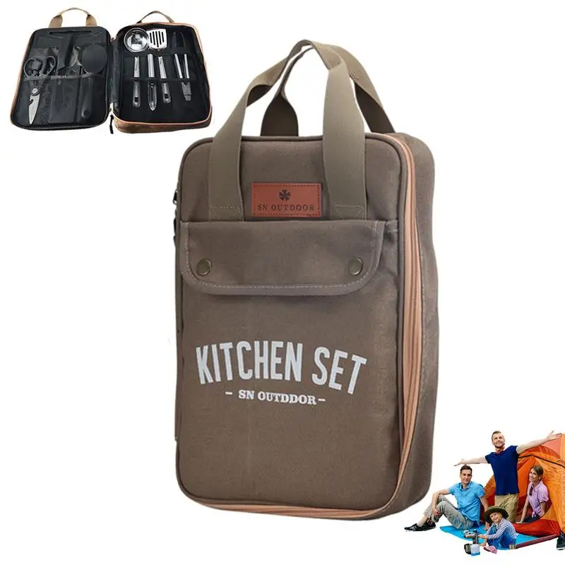 

Camping Kitchen Set Camping Cookware Kit With Storage Bag Camping Travel Set With Stainless Steel Fork Spoon Chopping Board