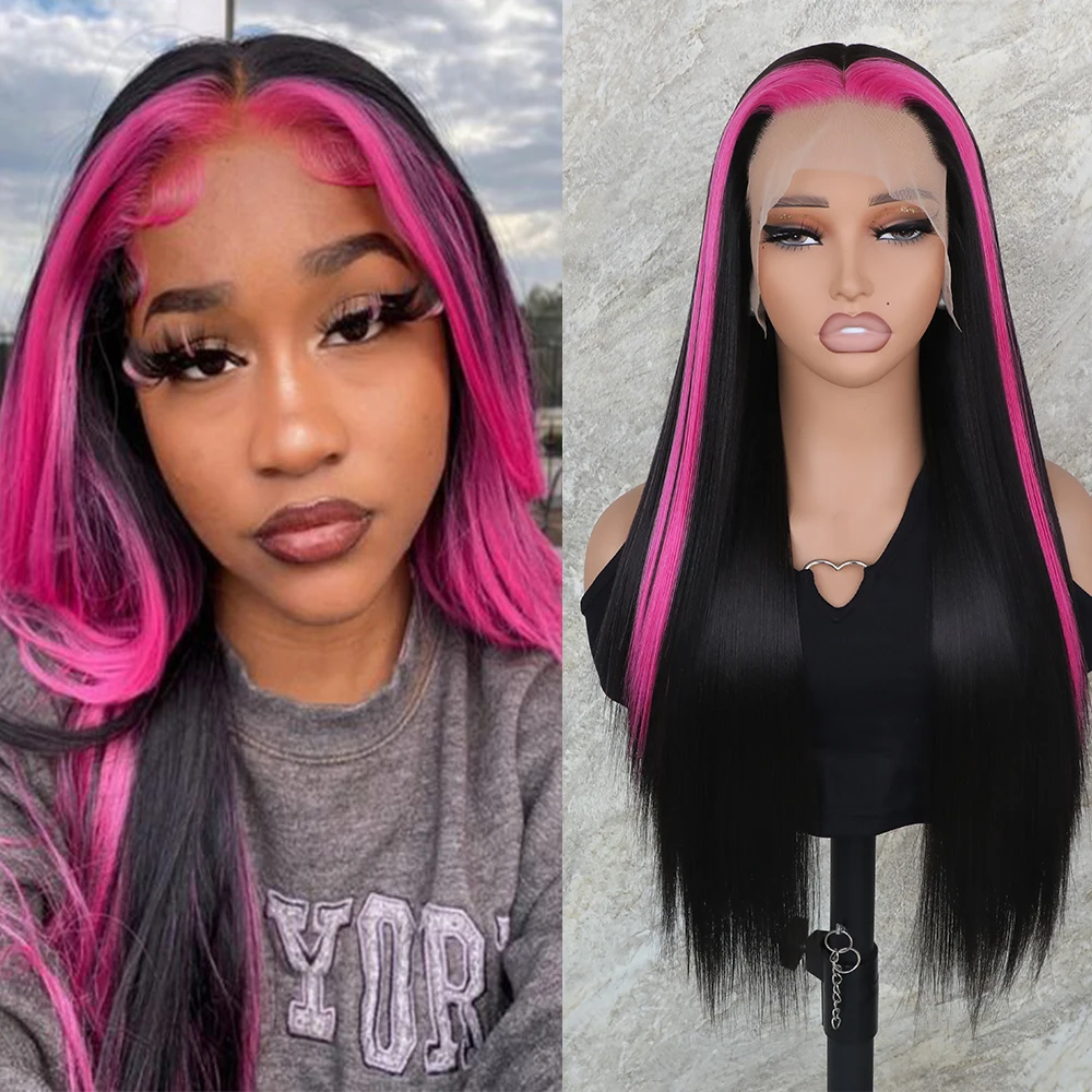 Apolaurel ярко-розовый синтетический кружевной парик с прямой текстурой