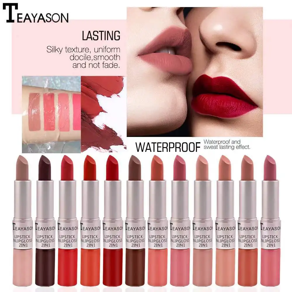 

12 Colors Waterproof Nude Matte Velvet Glossy Lip Gloss Lipstick Lip Balm Sexy Red Lip Tint Sexy Women Fashion Makeup