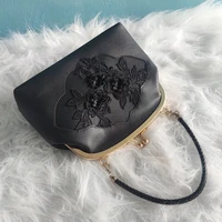 newest super vintage pu leather lace flowers designer bag womens handbags purses shell lock chain women shoulder crossbody bag