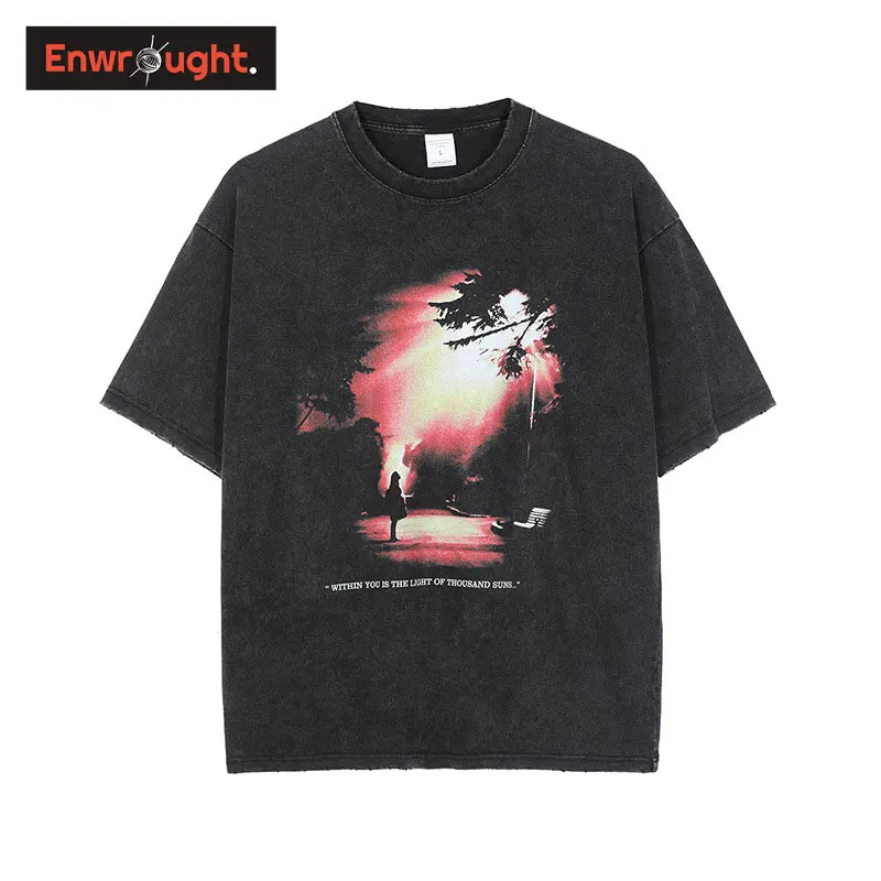 

2022 Sun Light Printed T-shirt Men Streetwear Hip Hop Retro T Shirt Harajuku 100% Cotton Oversized Tshirt Short Sleeve Tops Tees