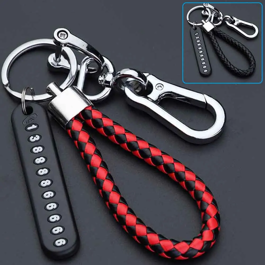 

Anti Lost Car Braided Rope Keychain Silicone Phone Number Card Key Ring Gift Car Key Chain Pendant Accessories