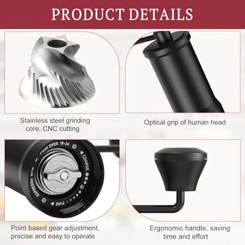 Ручная кофемолка-ручная кофемолка из нержавеющей стали и матовый черный