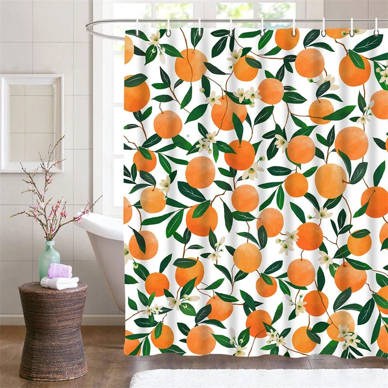 Pаспродажа Allover занавеска для душа с изображением фруктов, персиковая ярко-оранжевая занавеска для ванны с принтом папайи, с крючками, водонепроницаем...