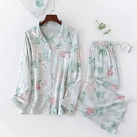 autumn long sleeve trousers pajamas for women home clothes floral sleepwear female summer thin 2 piece set homewear nightwear
