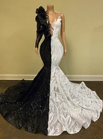 black and white prom dresses elegant mermaid long sexy lace vintage evening gowns