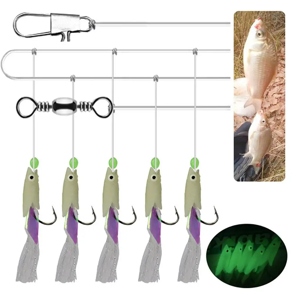 

Luminous Fishing Rigs 5 Hooks Colored String Hooks Bait Fishing Rigs Fishing Tackle For Freshwater Saltwater