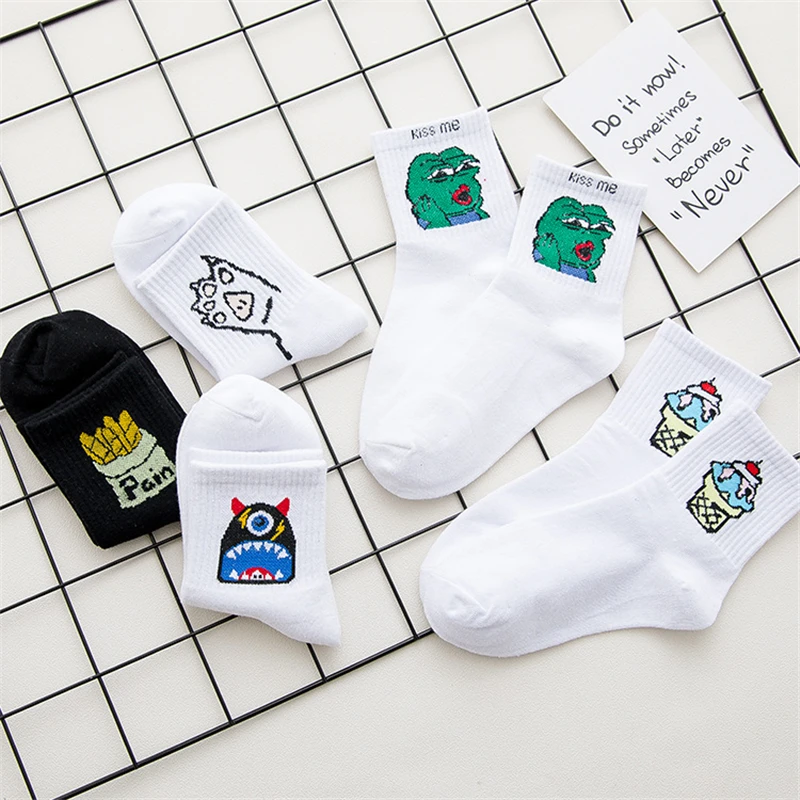 

Повседневные женские носки в стиле Харадзюку, Короткие хлопковые носки для влюбленных с рисунком мороженого, монстра, лягушки