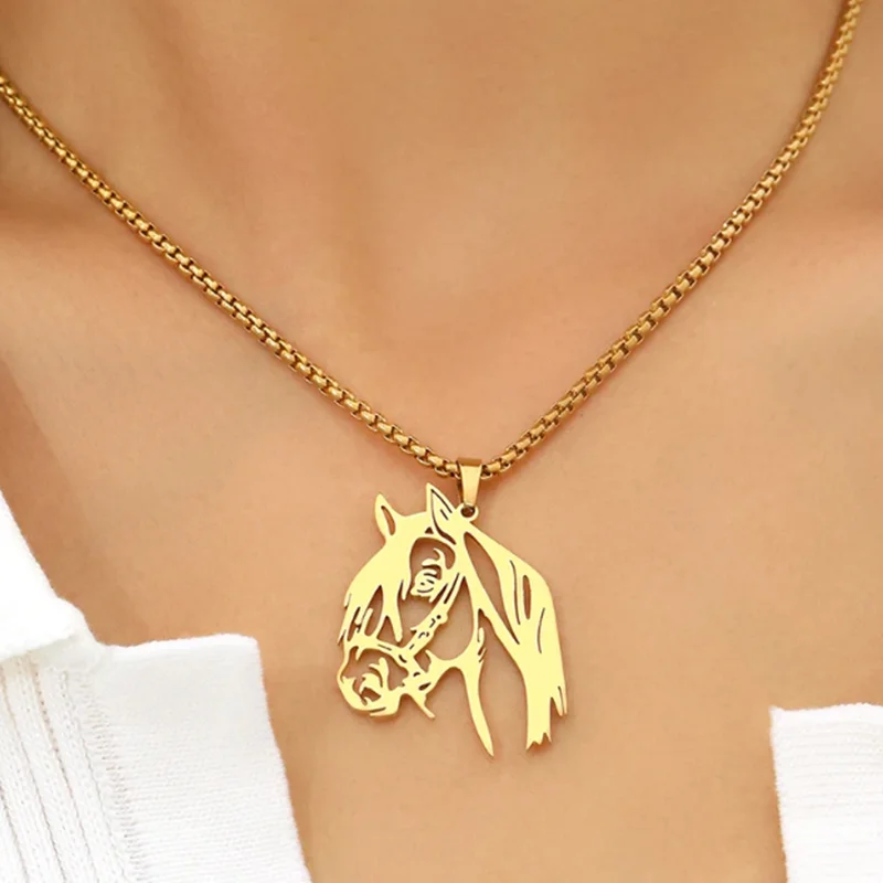 Ожерелье из нержавеющей стали в готическом стиле с головой лошади для женщин и