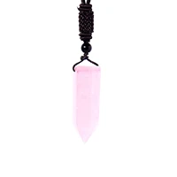 natural pink crystal stone pendant hexagonal column hand woven rope necklace healing crystal energy stone necklace woman jewelry