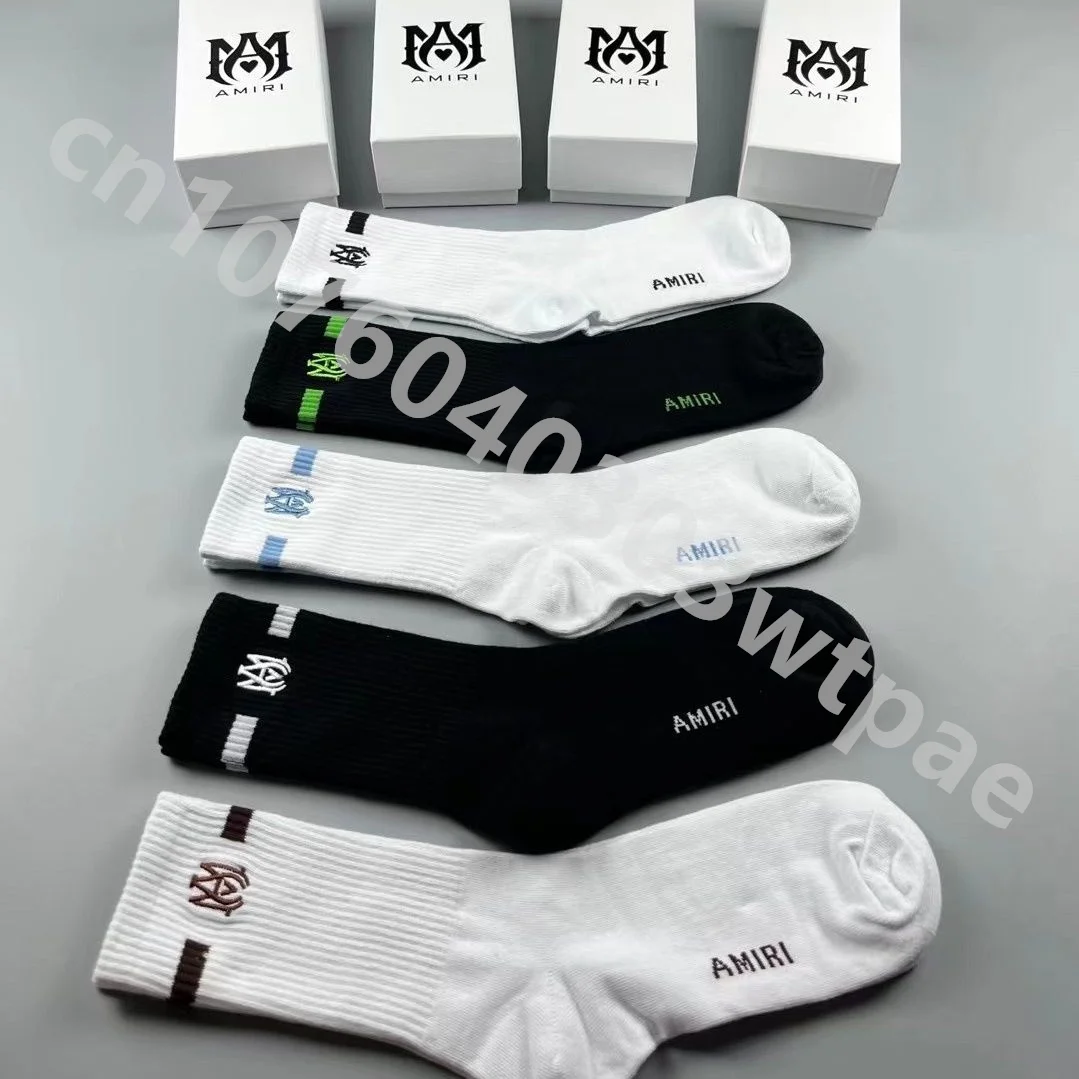 

Amiri-GLND Men Women Classics One Box 5 Pairs Soft Socks 5 Sets/box High Street Embroidered Top Quality Socks With Box