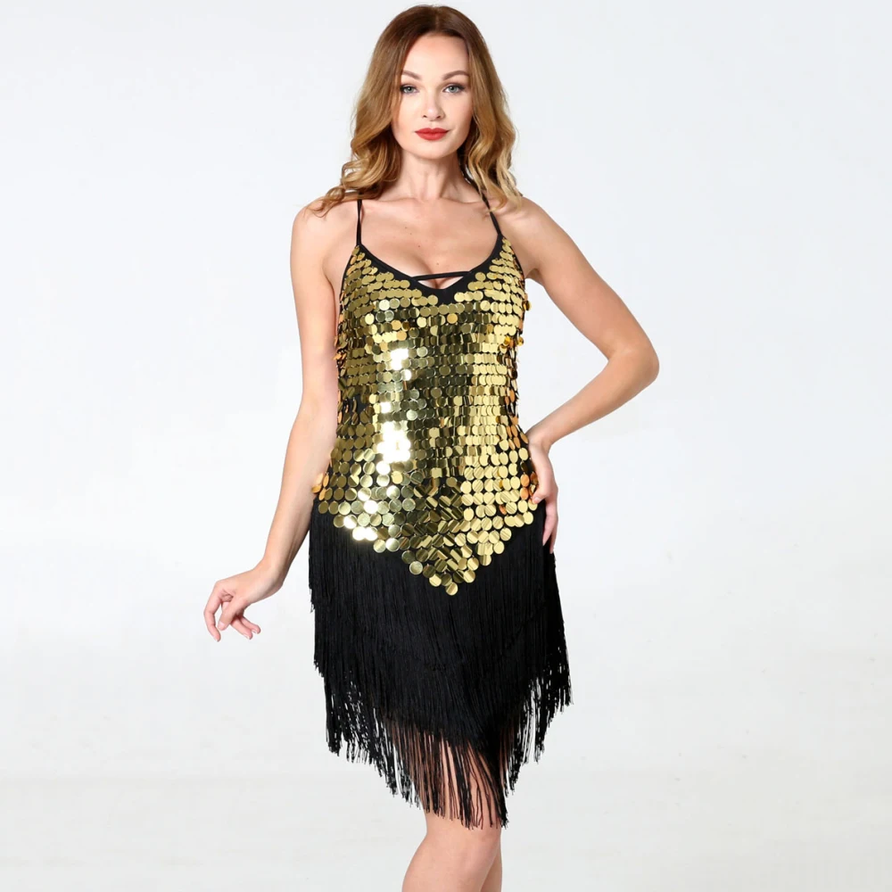 

New 1920s Charleston Flapper Girl Fancy 20s Gatsby Fringe Sequin Dress Sexy V-Neck Spaghetti Strap Party Latin Dance Costume