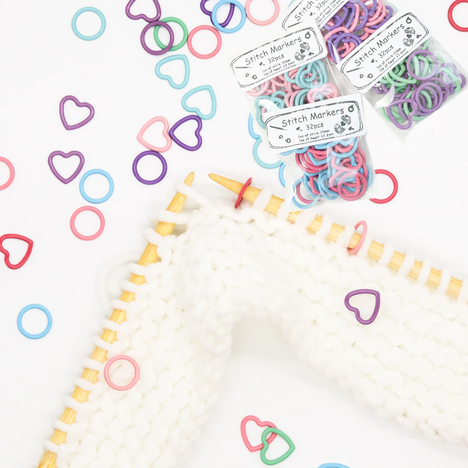 Металлический маркер для вязания круглый и в форме сердца гладкий крючком