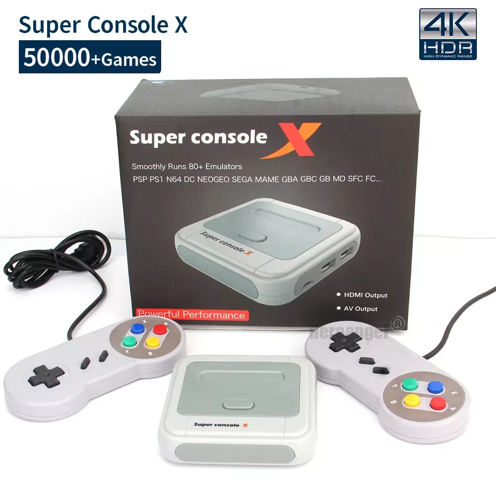 

Retro WiFi Super Console X 4K AV/HD TV Video Game Consoles For PS1/PSP/N64/DC With 50000+ Games With 2.4G Wireless Controllers