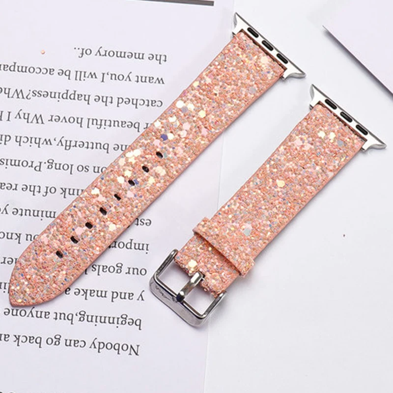 

Leather strap for Apple Watch ultra band 44mm 40mm Women Bling 42 41 38 45mm 49mm Shiny Glitter Strap IWatch Series 8 7 6 5 4 3