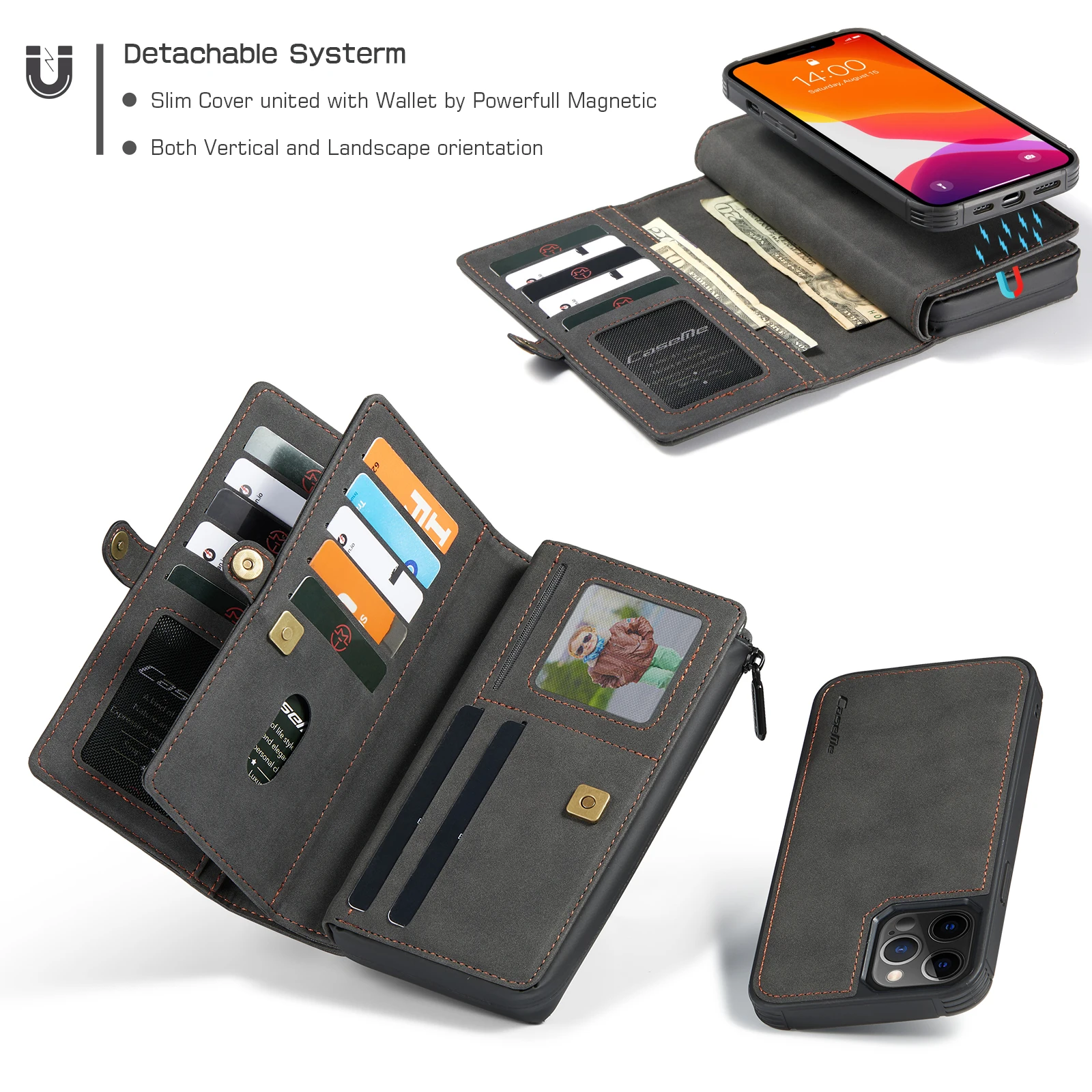 

Luxury Cover For Iphone 13 12 11 Pro Max Xs Xr X Se 2020 8 7 Plus Phone Case Leather Card Holder Magnetic Detachable Wallet Bag