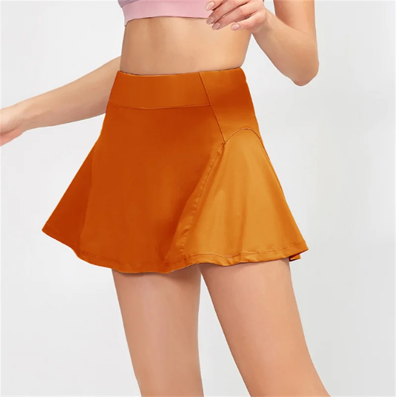 

High Waist Yoga Fake Two Pieces Tennis Skirt Women Breathable Running Sports Solid Color A-line Skirt