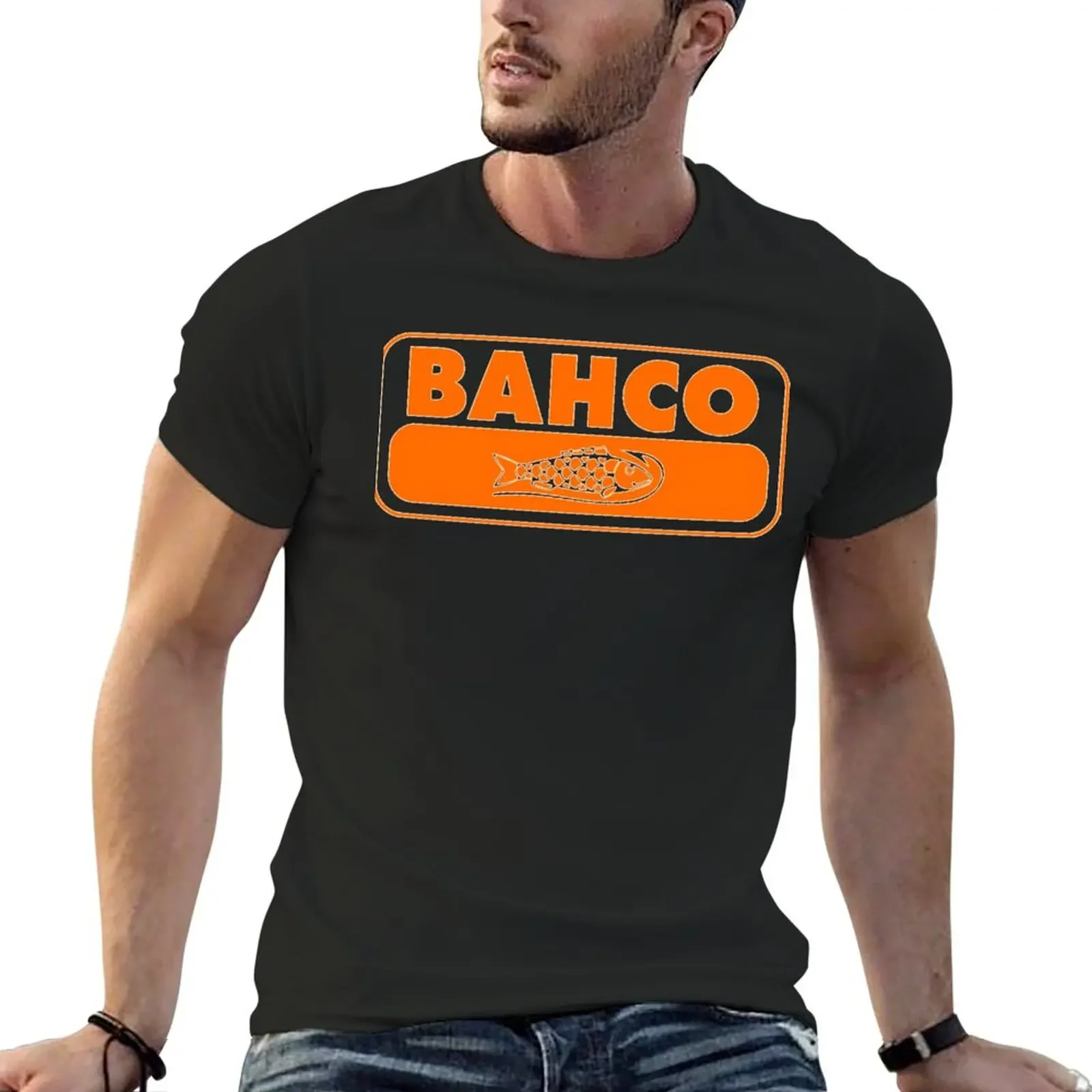 Bahco Tools Orange Fish Дизайн логотипа Классическая футболка с рисунком Рубашки большого
