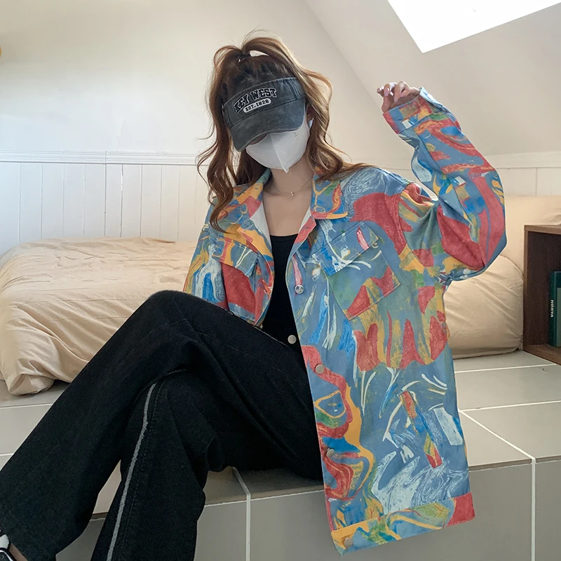 

Vintage Ink Painting Cowboy Coat Women's Autumn and Winter New Fashion Ink Painting Chic Jacket Women's Ins Trend S-XL