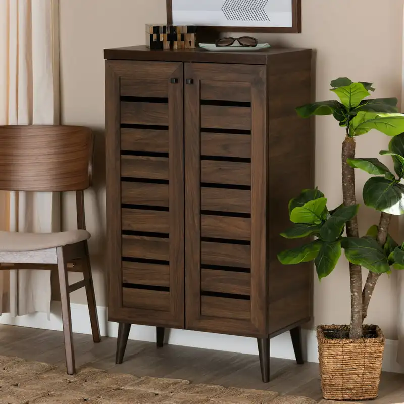 

Salma and Contemporary Walnut Brown Finished Wood 2-Door Shoe Storage Cabinet