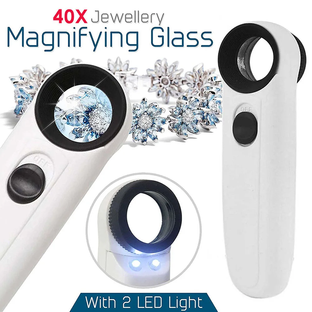 

1 Pcs Magnifier 40x Magnifying Glass Handheld Jewelry Loupe Loop With 2 LED Lights